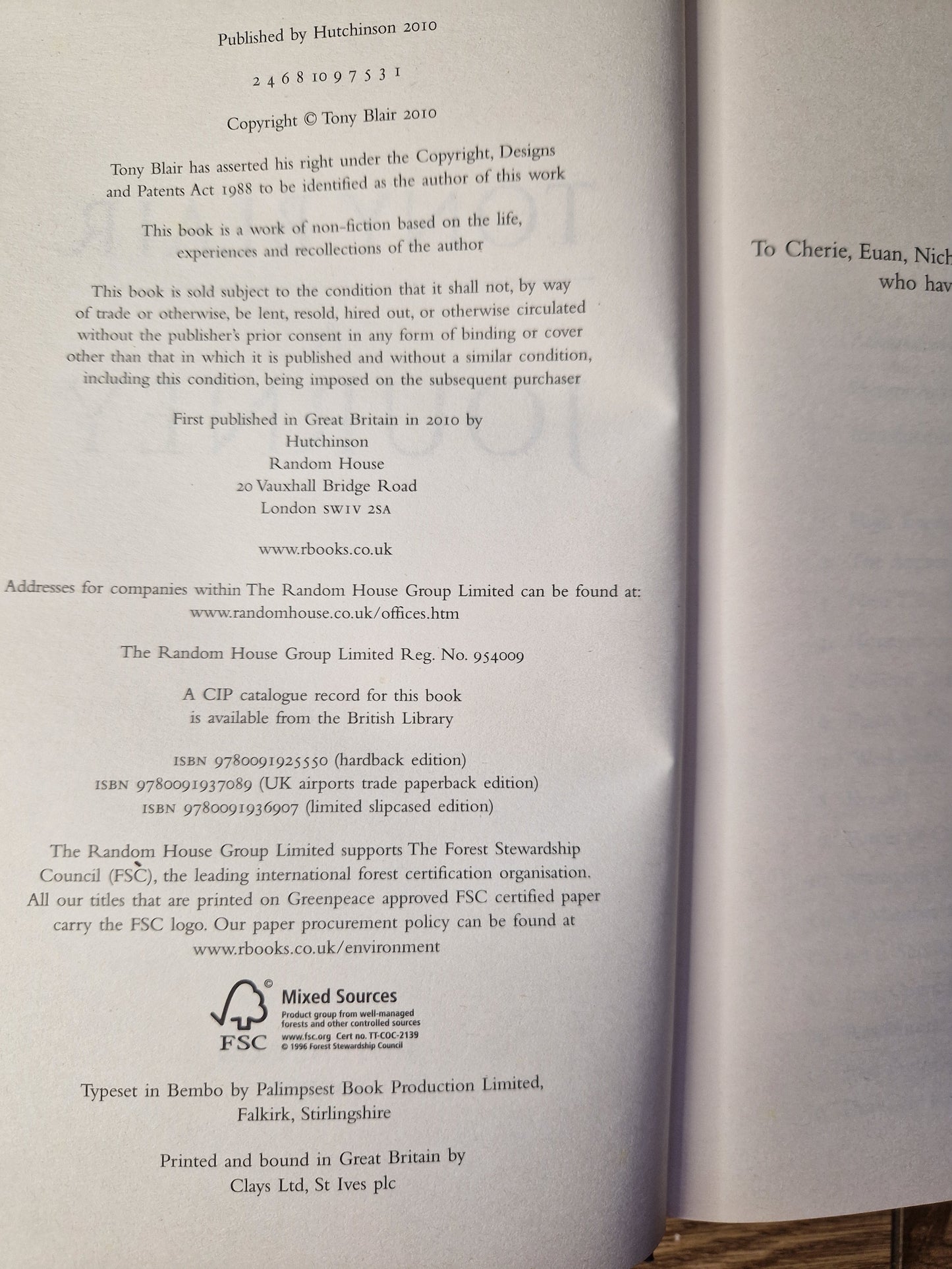 A Journey by Tony Blair (First Edition)