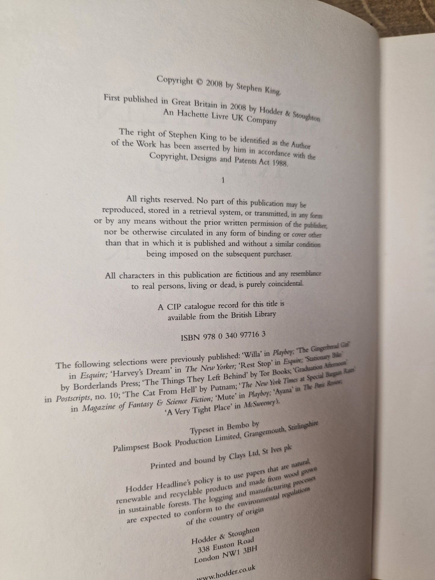 Just After Sunset by Stephen King (First Edition)
